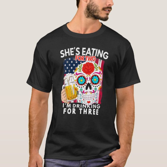 Camiseta Comer Beber Por 2 Im Para 3 Embarazo No (Anverso)