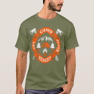 Camiseta Comer Campamento Dormir Repetir Fuego Hachas Cruza