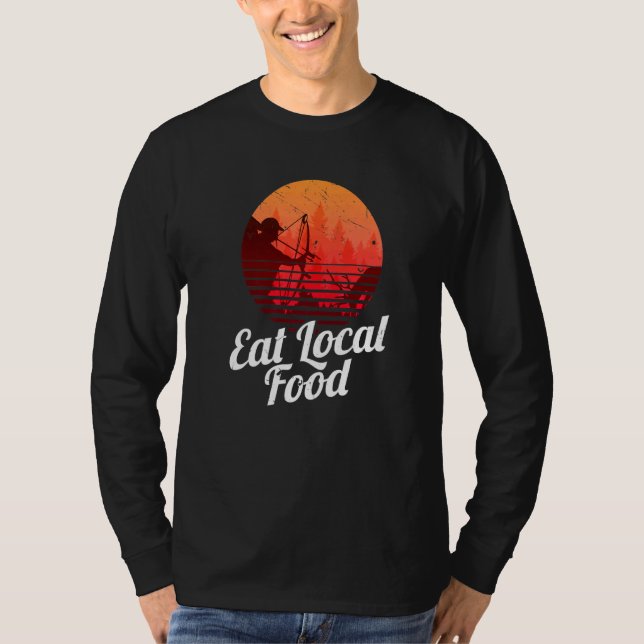 Camiseta Comer comida local Bowhun Retro Cazando ciervos (Anverso)