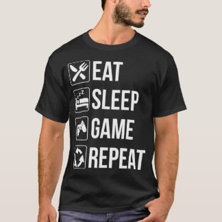 Camiseta Comer divertida partida de sueño repetir T para vi