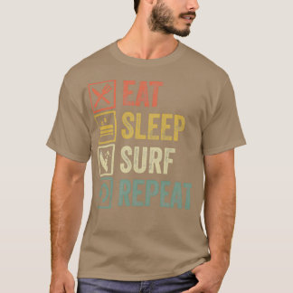 Camiseta Comer divertido dormir surf repetir estilo retro v