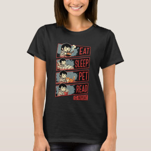 Camiseta Comer Dormir Acariciar Leer Repetir Divertido Libr