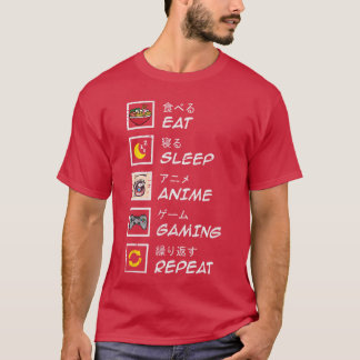 Camiseta Comer Dormir Anime Juegos Repetir Jugador Adolesce