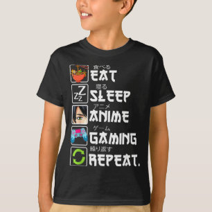 Camiseta Comer Dormir Anime Juegos Repetir Jugador Hombre A