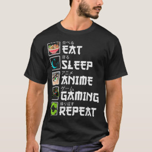 Camiseta Comer Dormir Anime Juegos Repetir Jugador Hombres