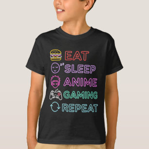 Camiseta Comer Dormir Anime Juegos Repetir Jugador Hombres