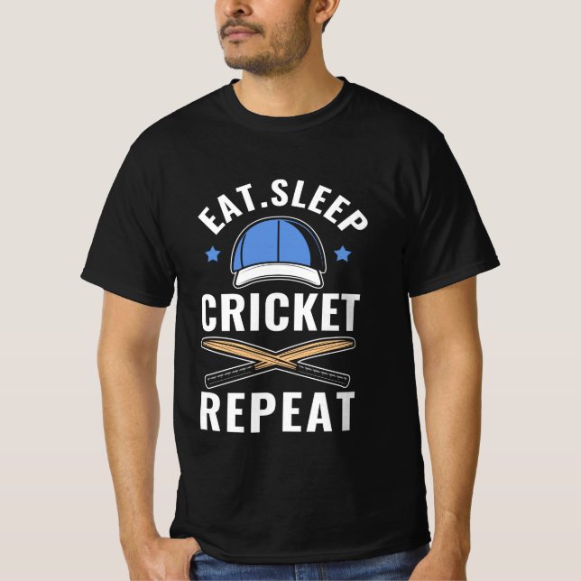 Camiseta Comer Dormir Críquet Repetir (Anverso)