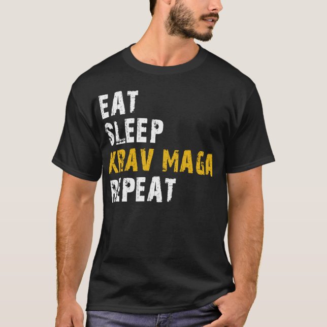 Camiseta comer dormir krav maga repetir (Anverso)