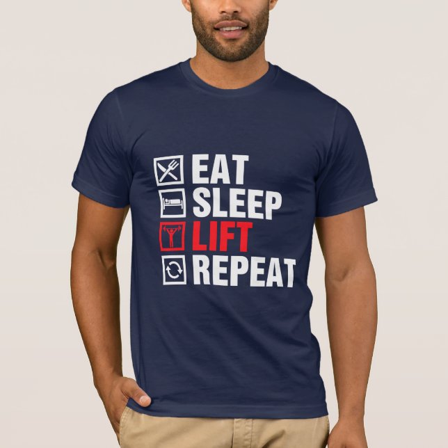 Camiseta Comer Dormir Levantar Repetir (Anverso)