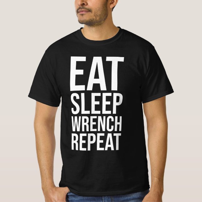 Camiseta Comer, dormir, llave inglesa, repetir - versión bl (Anverso)