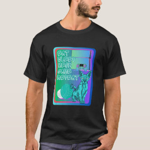 Camiseta Comer dormir maullar juego repetir azul gato sphyn