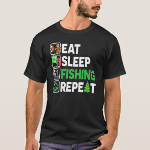 Camiseta Comer Dormir Pescar Repetir Navidad Pijama Hombres