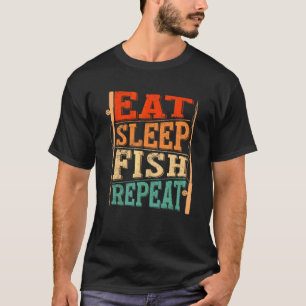 Camiseta Comer Dormir Pescar Repetir Retro Vintage Angustia