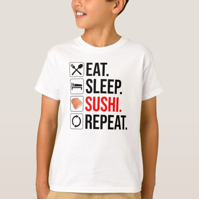 Camiseta Comer. Dormir. Sushi. Repetir (Anverso)