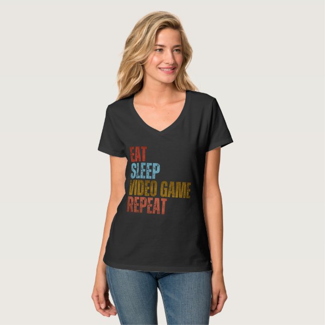 CAMISETA COMER DORMIR VIDEOJUEGO REPETIR (Anverso completo)