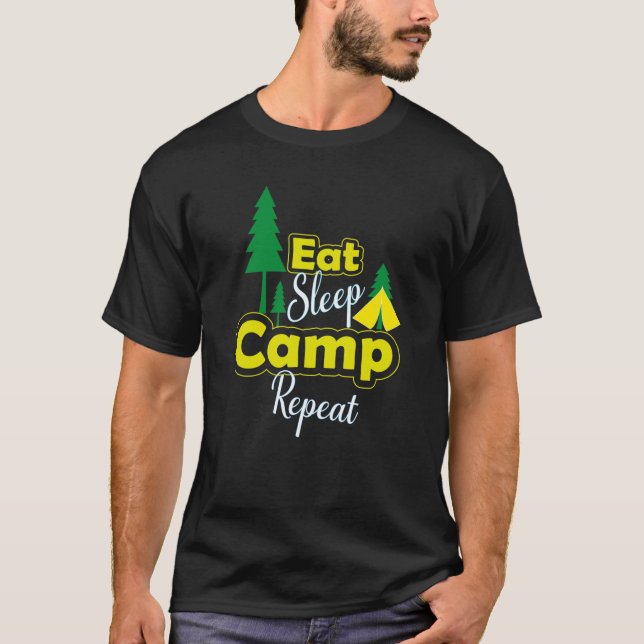 Camiseta Comer el campamento de dormir repetidamente divert (Anverso)