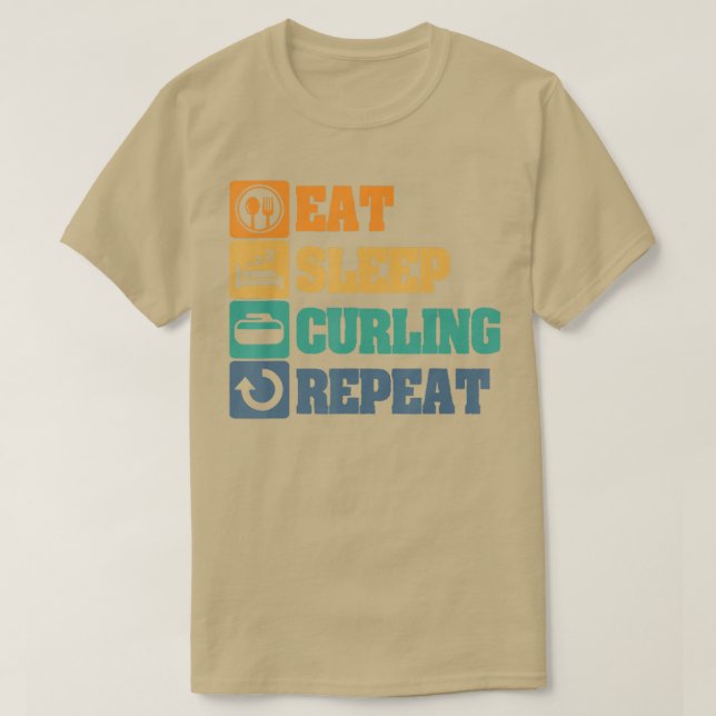 Camiseta Comer el sueño Curling Repetir el curvo Retro (Diseño del anverso)