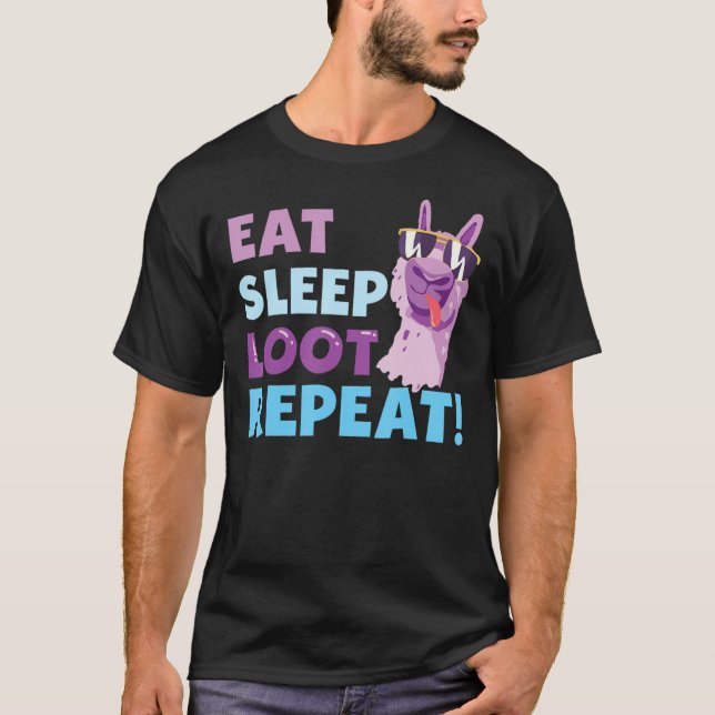 Camiseta Comer el sueño Loot Repetir LLAMA Regalo de cumple (Anverso)