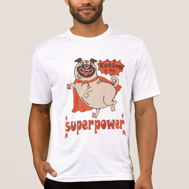 Camiseta Comer es mi sobrenombre rojo cloak pug estilo cómi (Anverso)