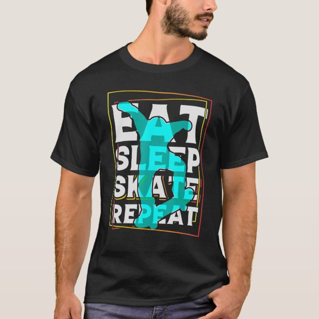 Camiseta Comer esquí de sueño repetir patineta de patinaje  (Anverso)