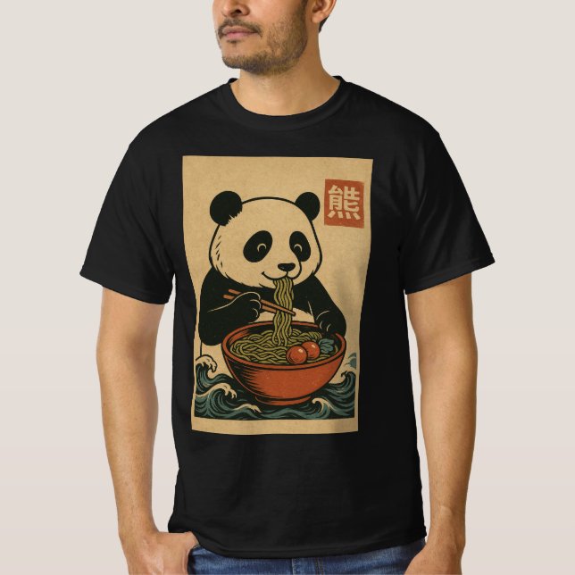 Camiseta Comer fideos de Ramen: Panda Mens T-Shirt (Anverso)