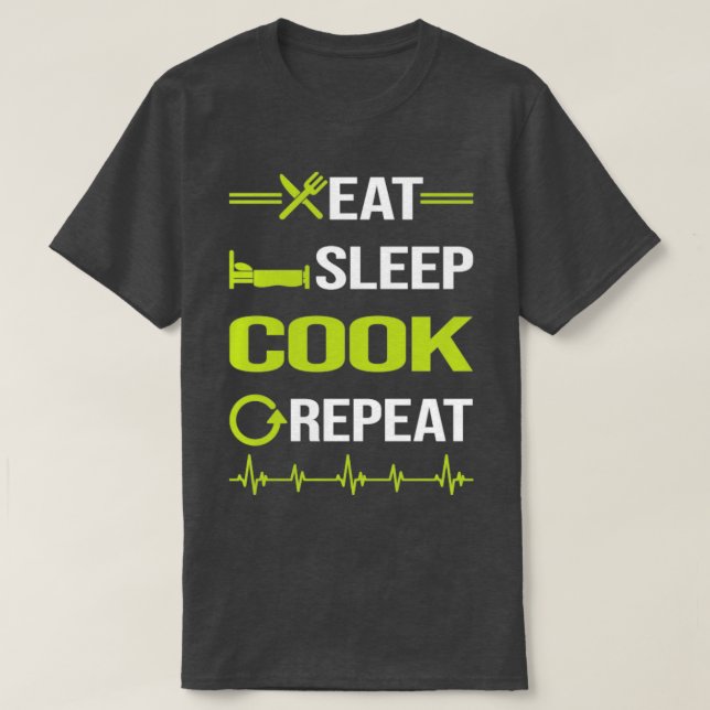 Camiseta Comer Fundido Dormir Cocina Repetida (Diseño del anverso)