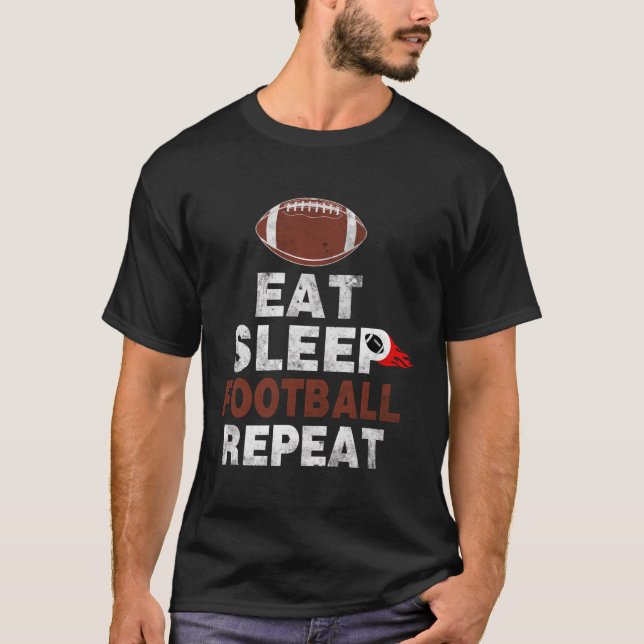 Camiseta Comer Fútbol Dormir Repetir Pie Estadounidense Gra (Anverso)