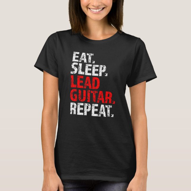 Camiseta Comer guitarra de plomo Sleep Repetir música rock  (Anverso)