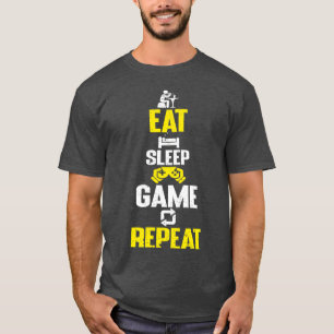 Camiseta Comer juego de sueño repetido diseño divertido mem