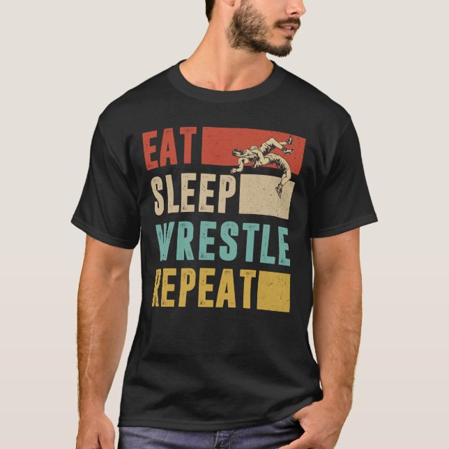 Camiseta Comer la lucha de sueño repetida camiseta, diverti (Anverso)