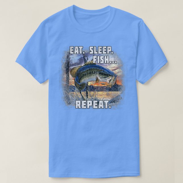 Camiseta Comer Pescado Dormido Repetir Pesca De Bass Regalo (Diseño del anverso)