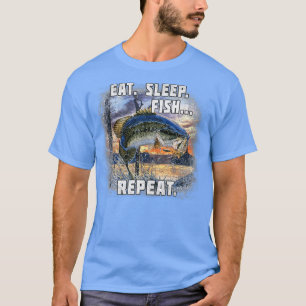 Camiseta Comer Pescado Dormido Repetir Pesca De Bass Regalo