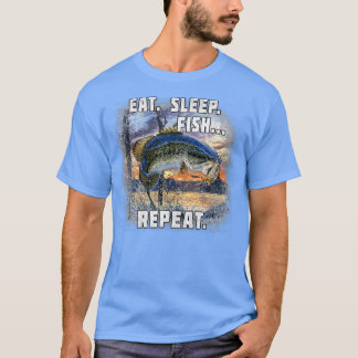 Camiseta Comer Pescado Dormido Repetir Pesca De Bass Regalo