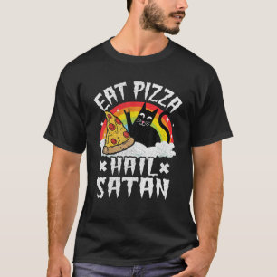 Camiseta Comer pizza, granizo, Mascota Satanás, gatos de mu