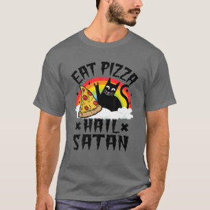 Camiseta Comer pizza, granizo, Mascota Satanás, gatos de mu