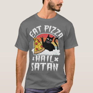 Camiseta Comer Pizza Hail Satan Gato Niños Punk Rock Banda 