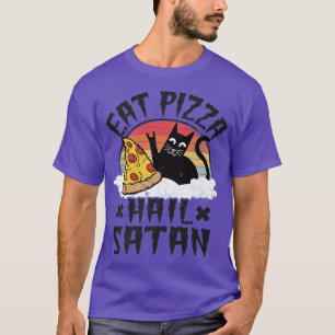 Camiseta Comer Pizza Hail Satan Gato Niños Punk Rock Banda