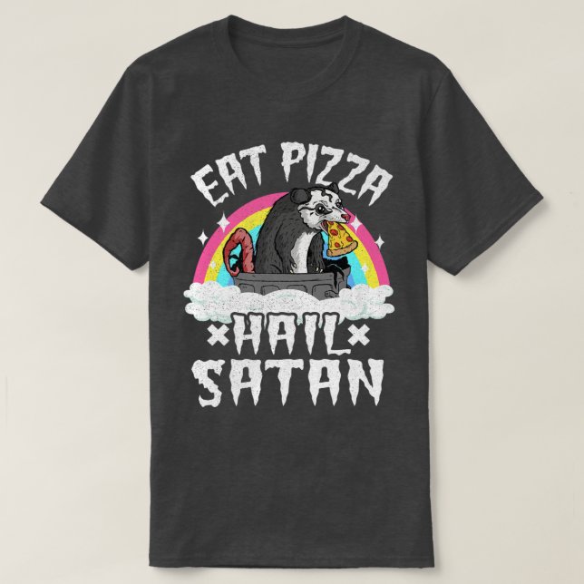 Camiseta Comer pizza Hail Satan Opossum Punk Banda de muert (Diseño del anverso)