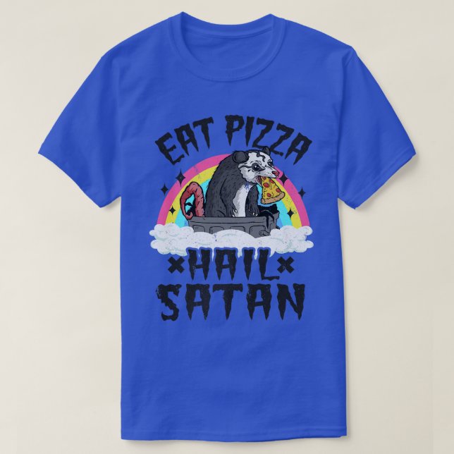 Camiseta Comer pizza Hail Satan Opossum Punk Banda de muert (Diseño del anverso)