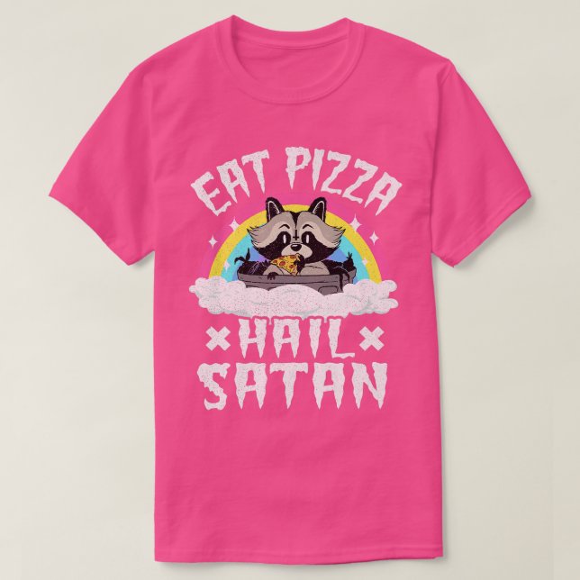 Camiseta Comer pizza Hail Satan Raccoon Punk Banda de muert (Diseño del anverso)