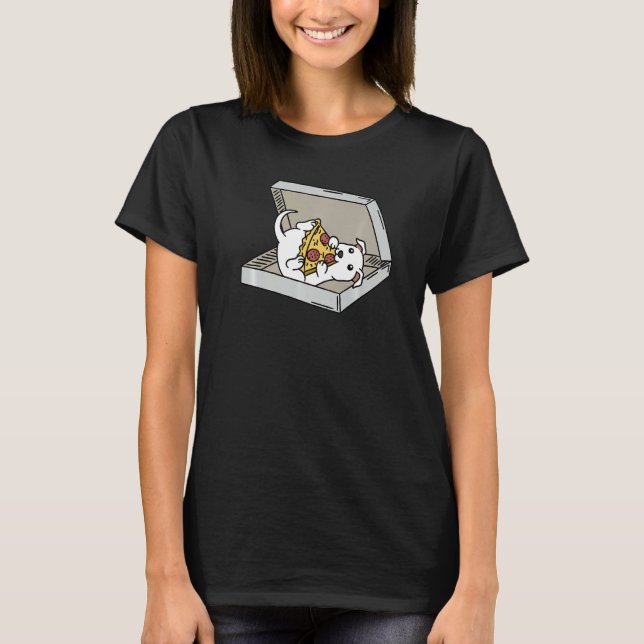 Camiseta Comer pizza perro blanco (Anverso)