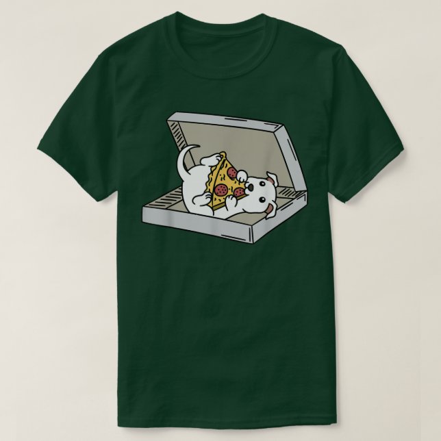 Camiseta Comer pizza perro blanco  (Diseño del anverso)