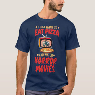 Camiseta Comer pizza y ver películas de terror fan de Hallo