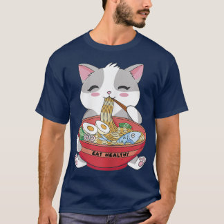 Camiseta Comer saludable Ramen Gracioso Gato Kitty 