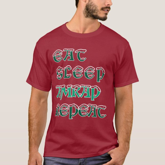 Camiseta Comer Sleep AMRAP Repetir Navidades Fitness (Anverso)
