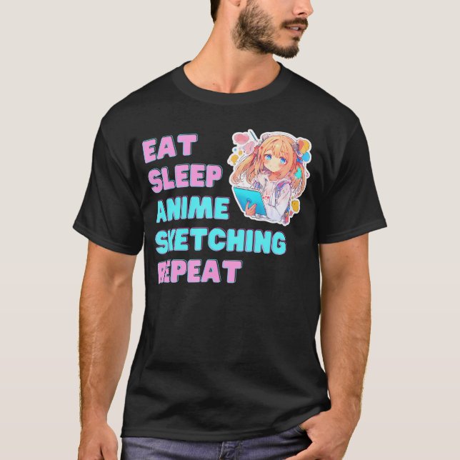 Camiseta Comer Sleep Anime Esbozo Repetir Arte Anime (Anverso)