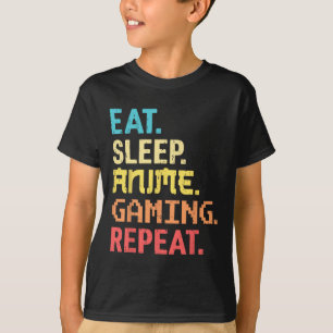 Camiseta Comer Sleep Anime Gaming Repetir Gracioso Gamer An
