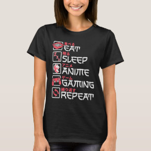 Camiseta Comer Sleep Anime Gaming Repetir Otaku Gamer japon