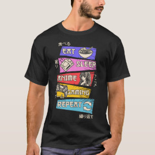 Camiseta Comer Sleep Anime Gaming Repetir Otaku Gamer japon