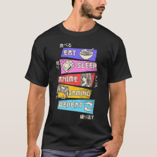 Camiseta Comer Sleep Anime Gaming Repetir Otaku Gamer japon